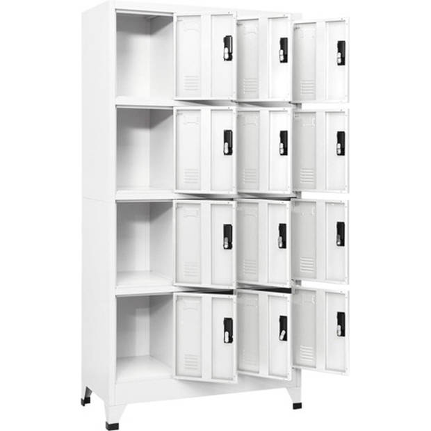 The Living Store Lockerkast Staal - 90 x 45 x 180 cm - 12 deuren - Wit