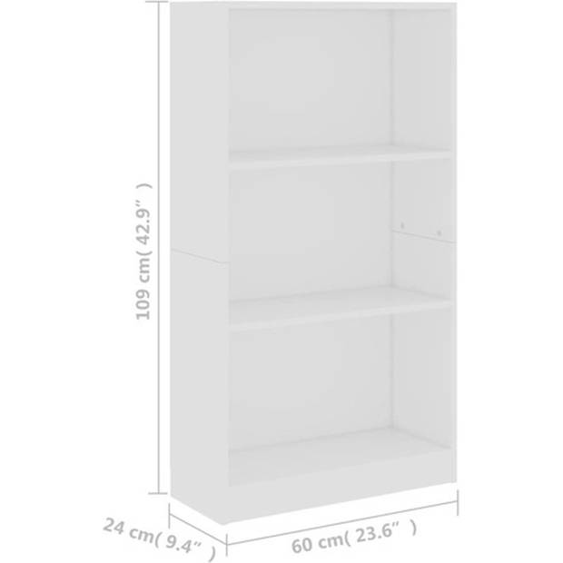 The Living Store Boekenkast - 60 x 24 x 109 cm - Wit - 3-laags ontwerp