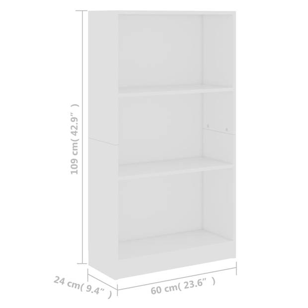 vidaXL Boekenkast met 3 schappen 60x24x109 cm bewerkt hout wit