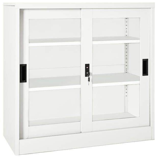 The Living Store Roldeurkast - Staal en Gehard Glas - 90x40x90 cm - Met Schuifdeuren - Wit