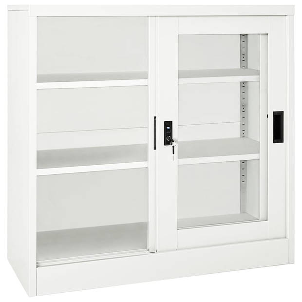 The Living Store Roldeurkast - Staal en Gehard Glas - 90x40x90 cm - Met Schuifdeuren - Wit