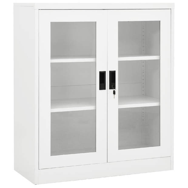 The Living Store Archiefkast - Staal - Wit - 90 x 40 x 105 cm - Gehard glas