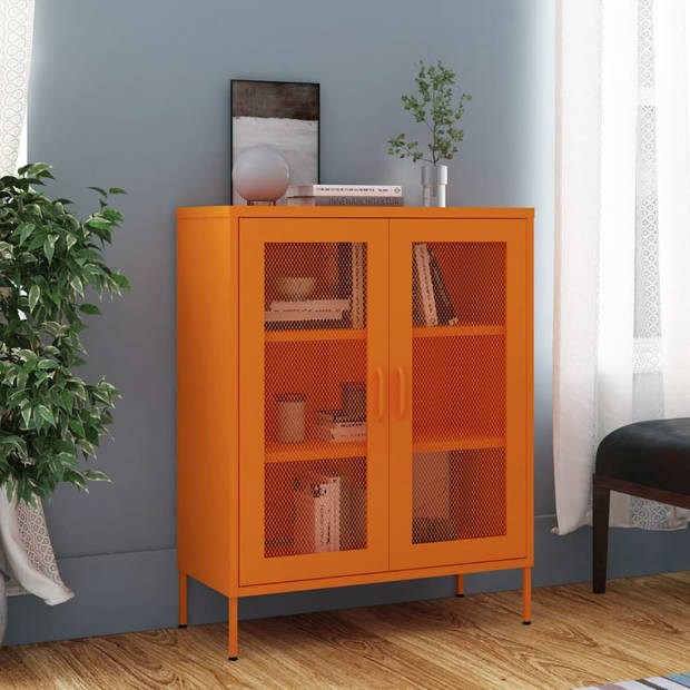 The Living Store Opbergkast Staal - 80 x 35 x 101.5 cm - Oranje