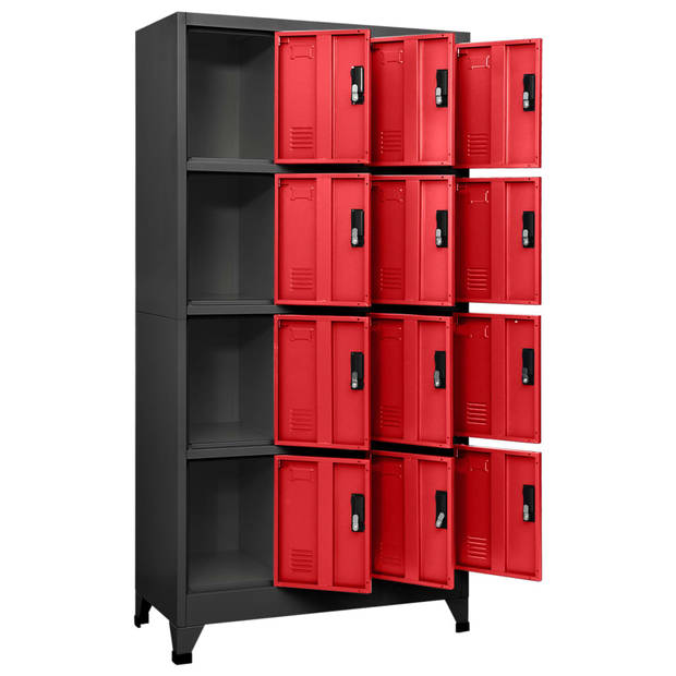 vidaXL Lockerkast 90x45x180 cm staal antracietkleurig en rood