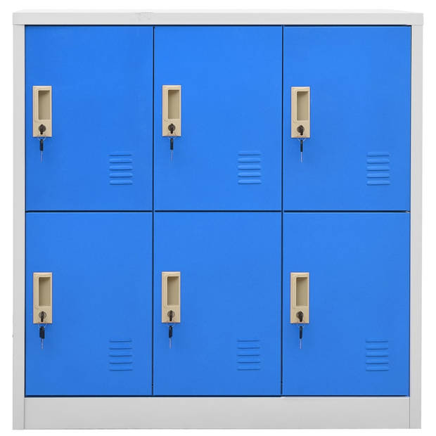 The Living Store Lockerkasten - Opbergkast van staal - 90 x 45 x 92.5 cm - 6 lockers - Lichtgrijs en blauw - Geschikt