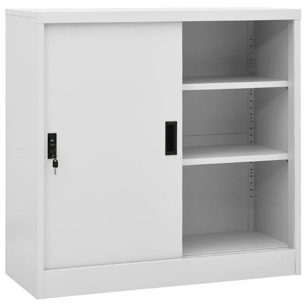 The Living Store Opbergkast Staal - 90x40x90 cm - Lichtgrijs - verstelbare schappen - schuifdeur