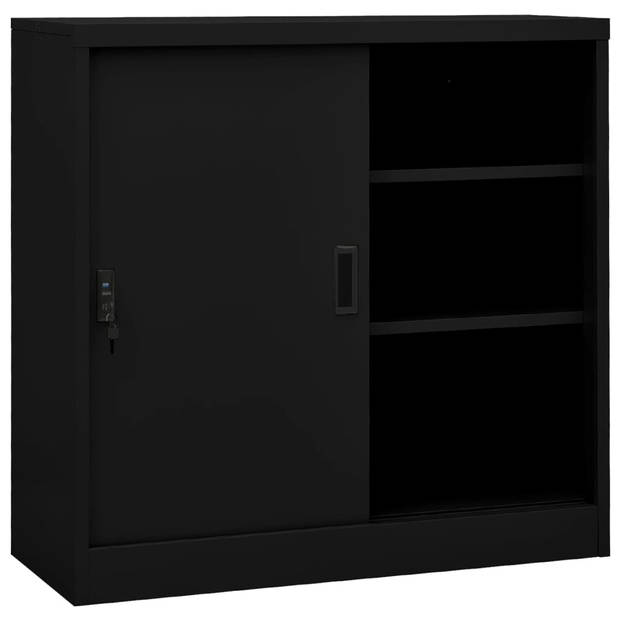 The Living Store Opbergkast Staal - 90 x 40 x 90 cm - Zwarte Kantoorkast met Schuifdeur