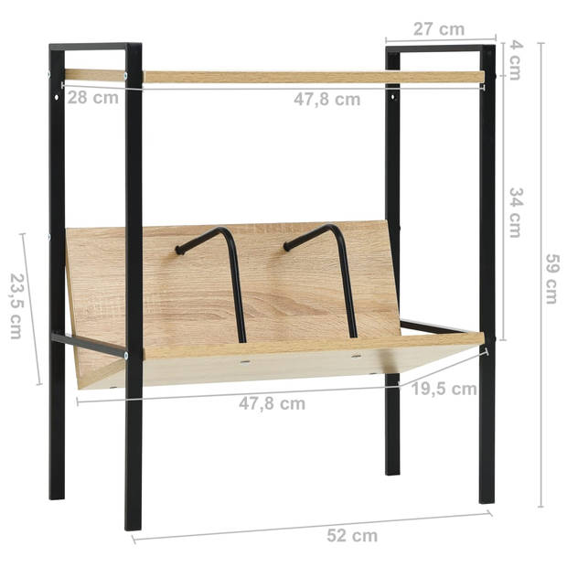 vidaXL Boekenkast 2 schappen 52x28x59 cm bewerkt hout zwart en eiken