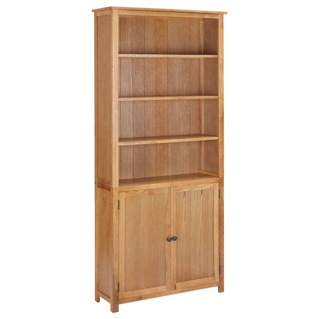 The Living Store Boekenkast Vintage - 90 x 30 x 200 cm - Massief eikenhout en MDF