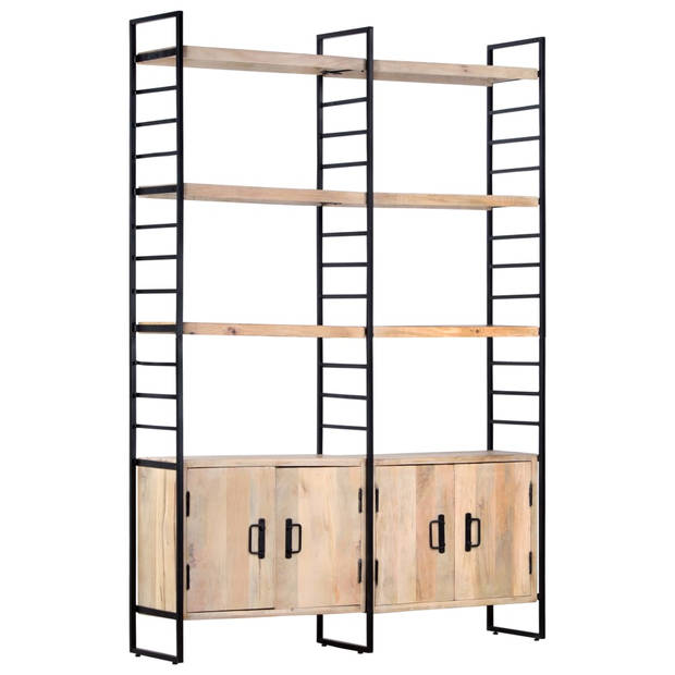 The Living Store Boekenkast Retro Industrieel - 124x30x180cm - Massief mangohout - Gepoedercoat ijzeren frame