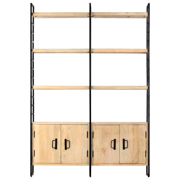 The Living Store Boekenkast Retro Industrieel - 124x30x180cm - Massief mangohout - Gepoedercoat ijzeren frame