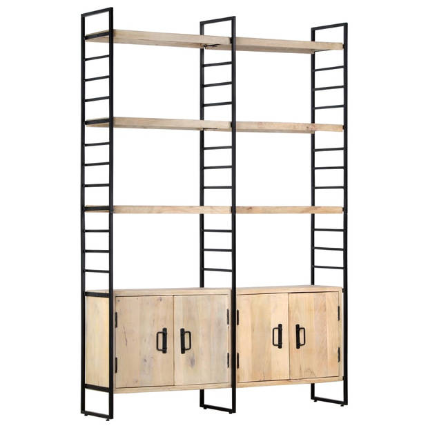 The Living Store Boekenkast Retro Industrieel - 124x30x180cm - Massief mangohout - Gepoedercoat ijzeren frame