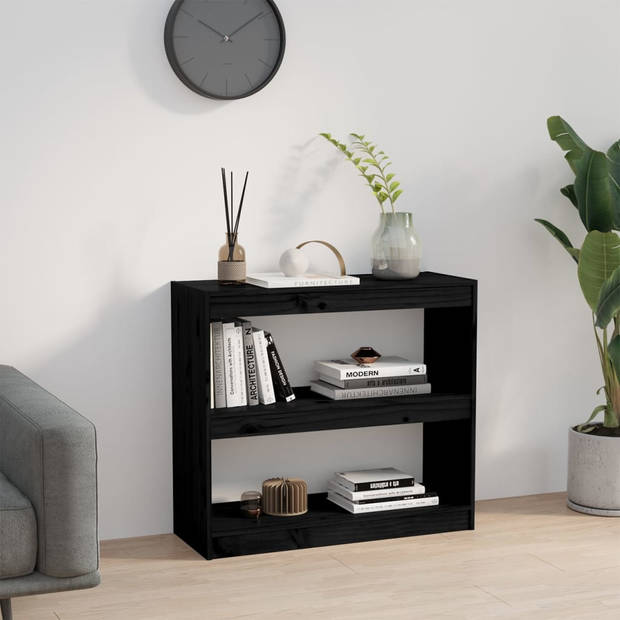 The Living Store Boekenkast Massief Grenenhout - 80 x 30 x 71.5 cm - Zwart