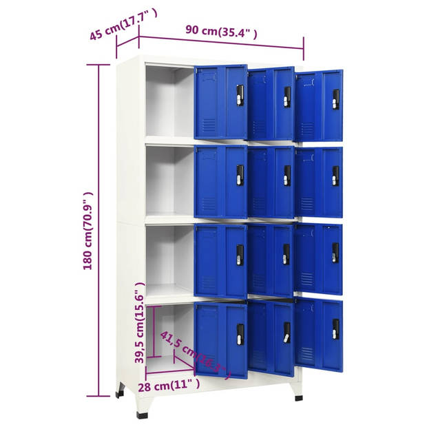 The Living Store Lockerkast - Opbergkast 90x45x180 cm - Staal - Grijs/Blauw