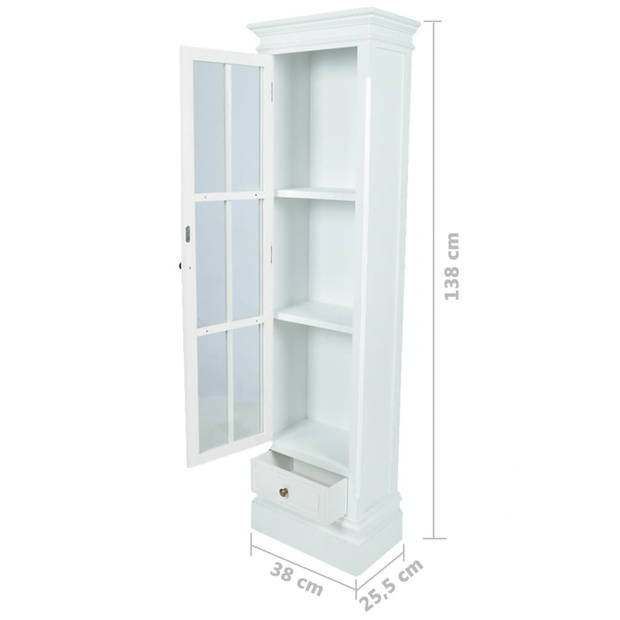 The Living Store Hoge Kast - Wit - 38 x 25.5 x 138 cm - Handgemaakt - MDF en Glas