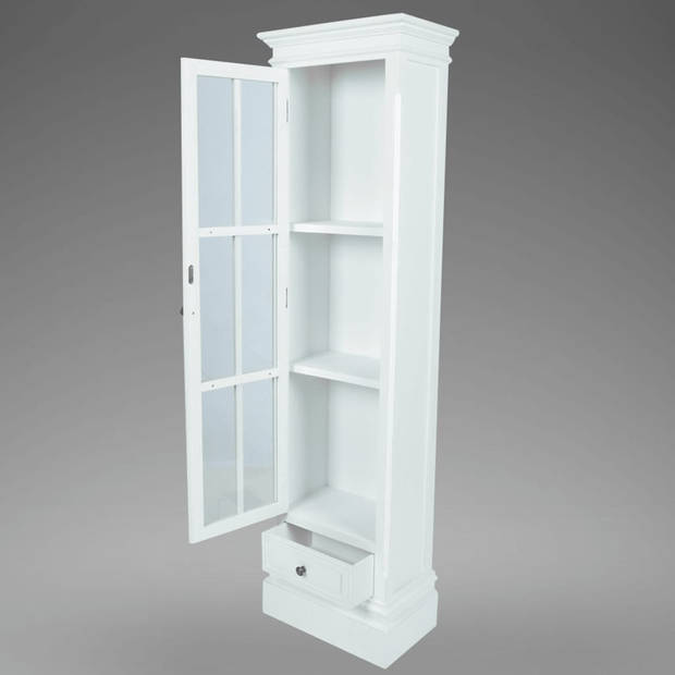 The Living Store Hoge Kast - Wit - 38 x 25.5 x 138 cm - Handgemaakt - MDF en Glas