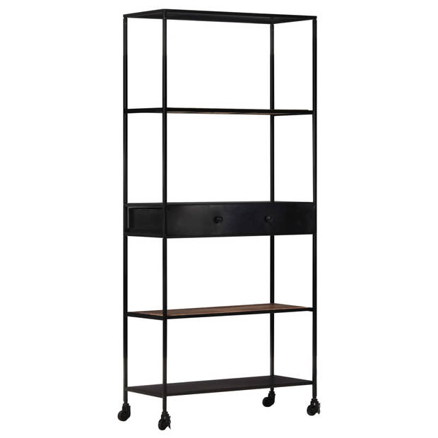 The Living Store Boekenkast Industrieel 80x35x180 cm - Ruw mangohout - 4 schappen - 1 lade