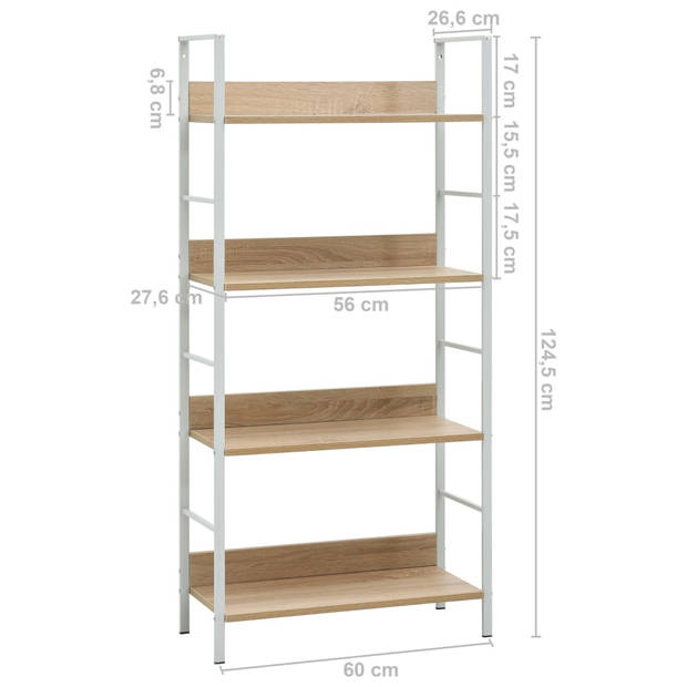 vidaXL Boekenkast 4 schappen 60x27,6x124,5 cm bewerkt hout eikenkleur