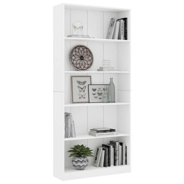 The Living Store Boekenkast Vintage - Hout - 80 x 24 x 175 cm - 5-laags