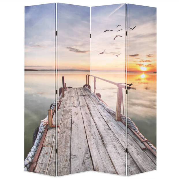 The Living Store Kamerverdeler Massief Houten Frame 160x170 cm - Meer bij Zonsondergang Fotoprint