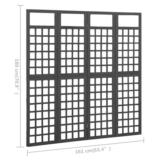 vidaXL Kamerscherm/trellis met 4 panelen161x180 cm vurenhout zwart