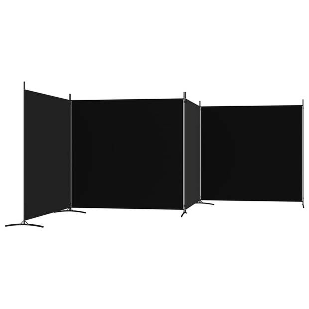The Living Store Kamerscherm - 4 Panelen - Polyester Stof - Zwart - 698 x 180 cm - Inklapbaar