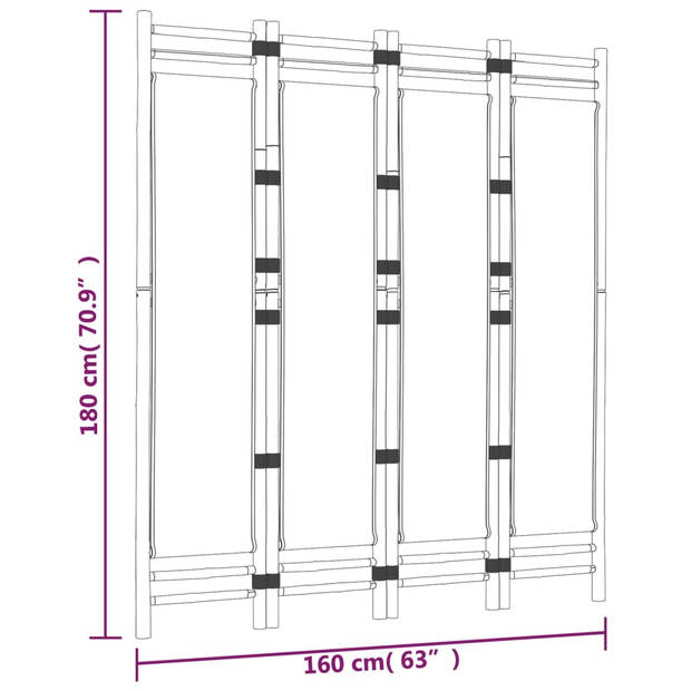 The Living Store Kamerscherm - Bamboe - 160 x 180 cm - 4 panelen