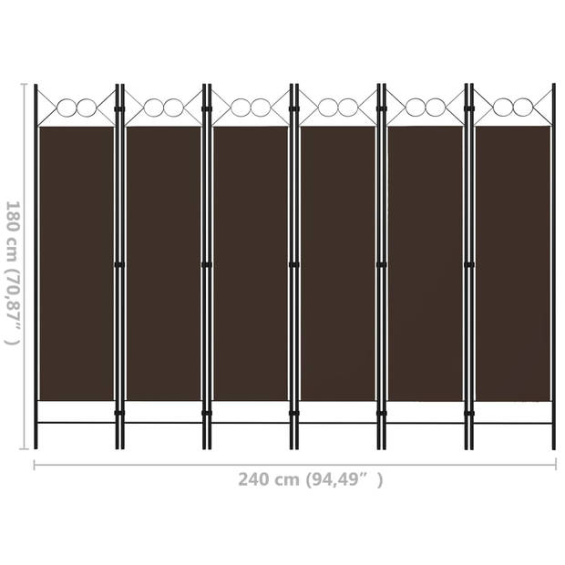 The Living Store Kamerscherm - Ruimteverdeler met 6 panelen - 240 x 180 cm - Bruin