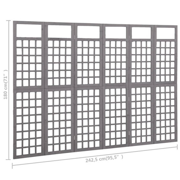 vidaXL Kamerscherm/trellis met 6 panelen 242,5x180 cm vurenhout grijs