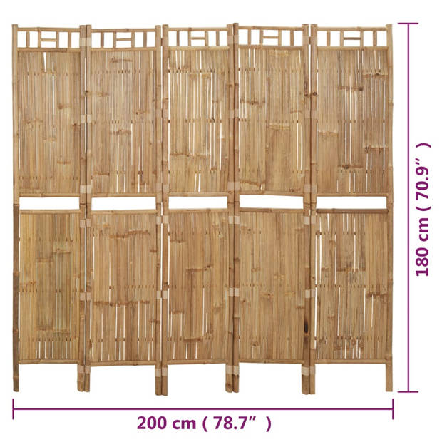 The Living Store Kamerscherm Bamboe 5 Panelen - 200x180 cm - Waterbestendig - Duurzaam