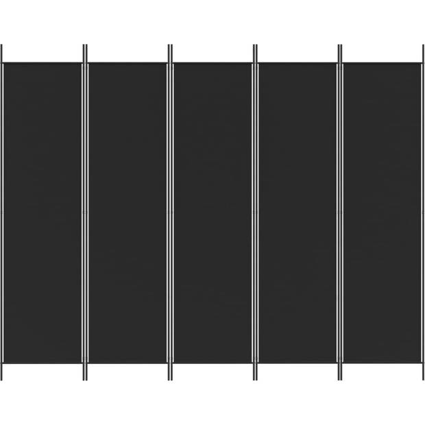 The Living Store Kamerscherm Zwart 5 Panelen - 250 x 200 cm - Inklapbaar