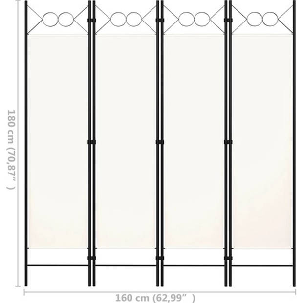The Living Store Ruimteverdeler 4 panelen - 160 x 180 cm - Crèmewit