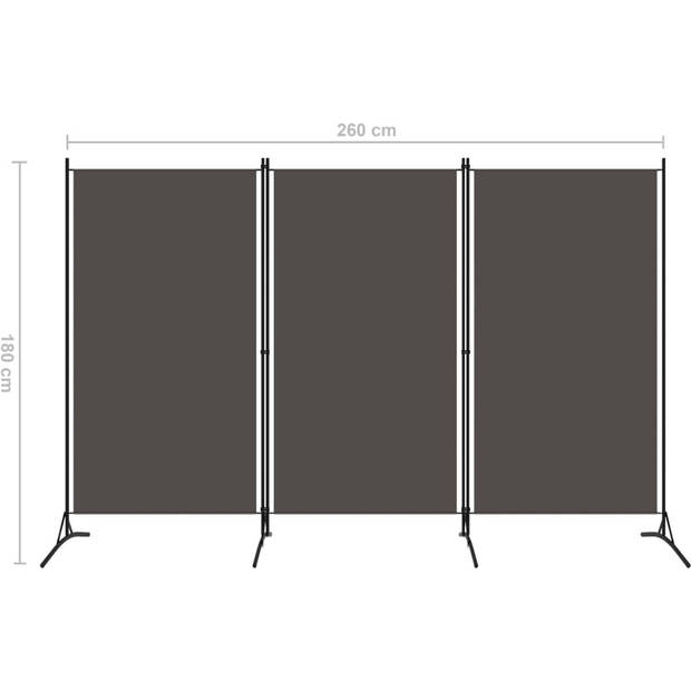 The Living Store Ruimteverdeler - 3-panelig - 260x180 cm - Antraciet - Stof - gepoedercoat ijzer