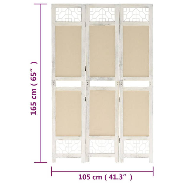 The Living Store Kamerscherm met 3 panelen 105x165 cm stof crèmekleurig - Kamerscherm