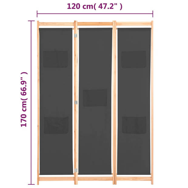 The Living Store Kamerverdeler Grijs 120x170x4 cm met 3 Panelen - Houten Frame en Stoffen Schermen