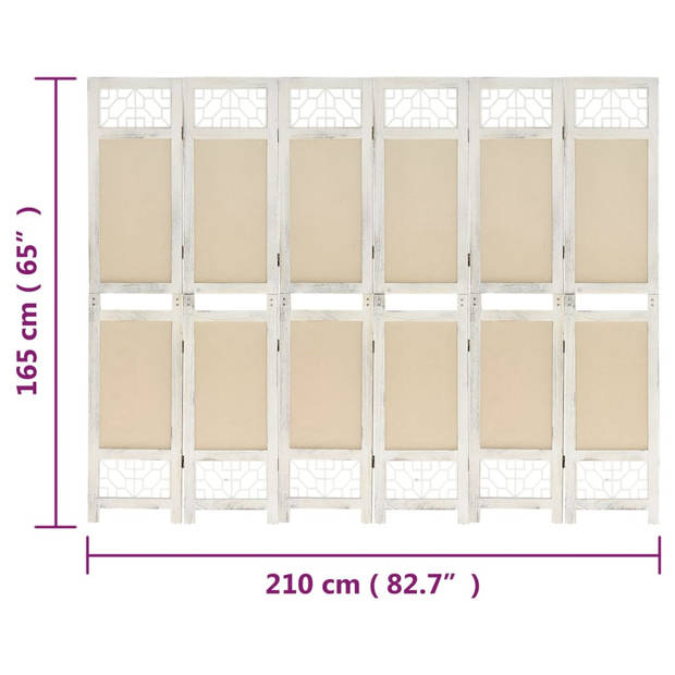 The Living Store Kamerscherm ? 6 Panelen ? 210x165 cm ? Crème/Wit ? Paulowniahout/MDF/Stof