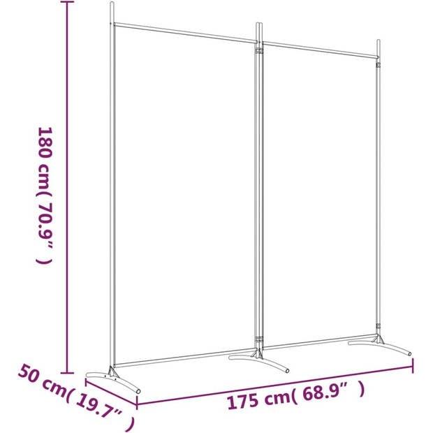 The Living Store Kamerscherm Zwart - 175 x 180 cm - Inklapbaar - Stof (100% polyester) en ijzer