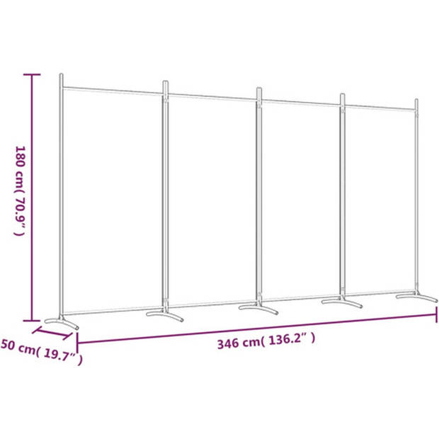 The Living Store Kamerscherm Bruin Stof - 346x180 cm - 4 Panelen