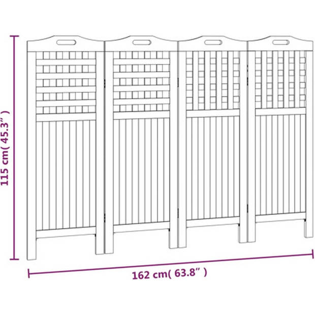 The Living Store Kamerscherm Massief Acaciahout - 162 x 2 x 115 cm - Inklapbaar