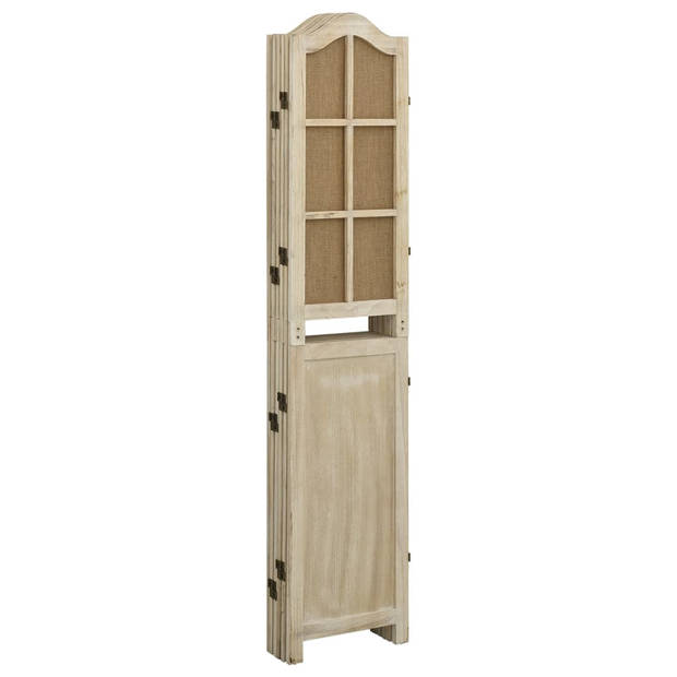 The Living Store Kamerscherm Vintage-Stijl - 214x165 cm - Bruin hout - Stof (40% katoen - 60% linnen)