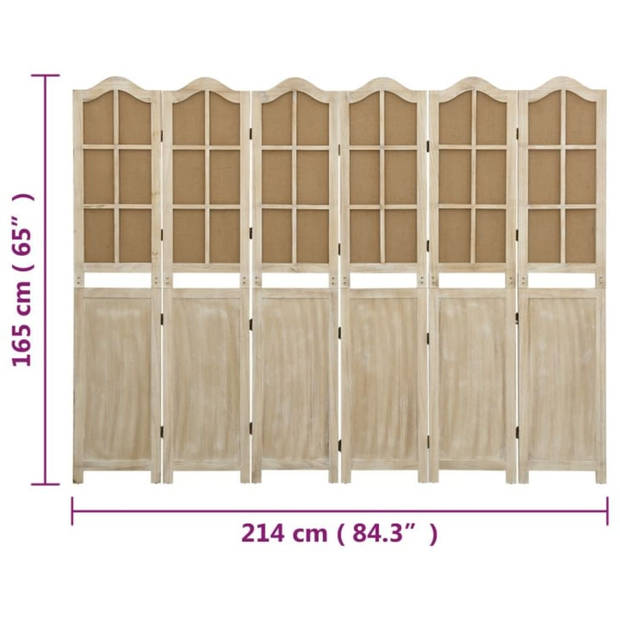 The Living Store Kamerscherm Vintage-Stijl - 214x165 cm - Bruin hout - Stof (40% katoen - 60% linnen)