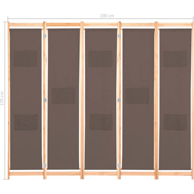 The Living Store Kamerverdeler Bruin 200 x 170 x 4 cm - Privacy Scherm met 5 Panelen