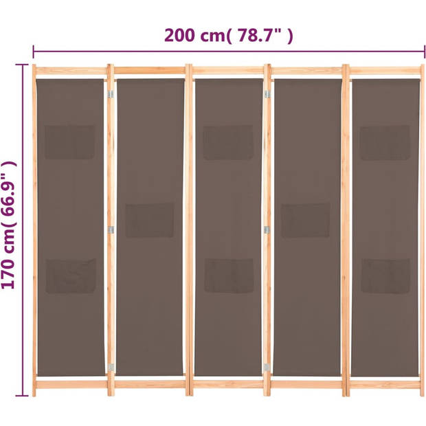 The Living Store Kamerverdeler Bruin 200 x 170 x 4 cm - Privacy Scherm met 5 Panelen