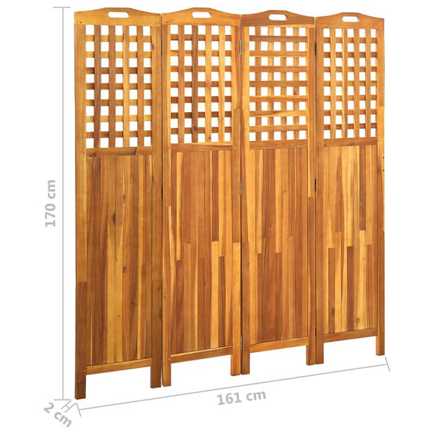 The Living Store Kamerscherm 4 panelen - Massief acaciahout - 161 x 2 x 170 cm - Olieafwerking