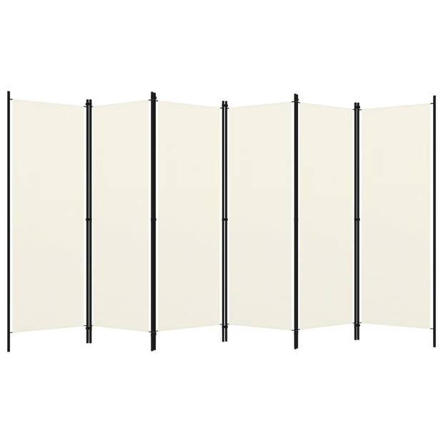 The Living Store Ruimteverdeler 6 panelen - 300 x 180 cm - Crèmewit - Polyester en ijzer