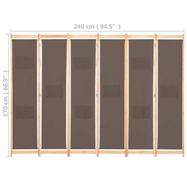 The Living Store Kamerverdeler Panelen - 240 x 170 x 4 cm - Met 6 panelen - Bruin - Stof en massief vurenhouten frame