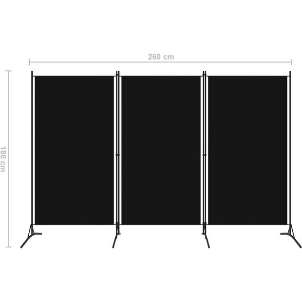 The Living Store Kamerscherm met 3 panelen 260x180 cm zwart - Kamerscherm