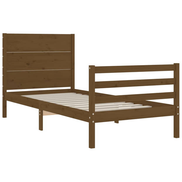 vidaXL Bedframe met hoofdbord massief hout honingbruin 90x200 cm