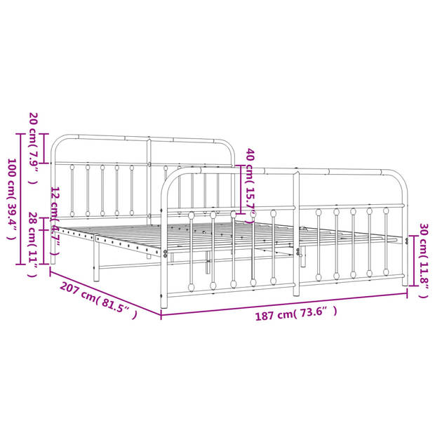 vidaXL Bedframe met hoofd- en voeteneinde metaal zwart 180x200 cm