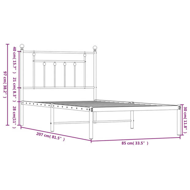 vidaXL Bedframe met hoofdbord metaal zwart 80x200 cm